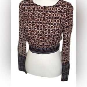 Ellie & Kate Boho Print Festival Wear Cropped Open Back Tie Blouse – Size Small